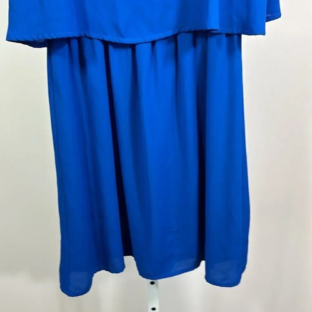 CUSP NEIMAN MARCUS Women's Tiered Overlay Sleeveless Mini Dress Blue Size Small